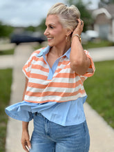 Load image into Gallery viewer, Preppy Pop Collared Ruffle Top
