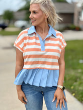 Load image into Gallery viewer, Preppy Pop Collared Ruffle Top

